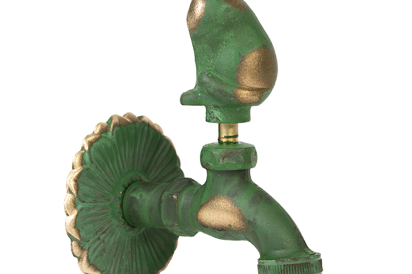 Robinet decorativ 1/2" din alama cu finisaj Pisica, verde antic, dublu serviciu
