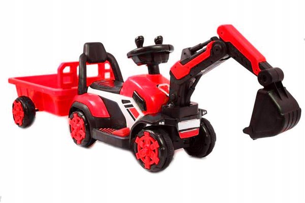 Mini excavator electric Kinderauto BJXZ219B 35W 6V,cu incarcator electric si remorca, rosu