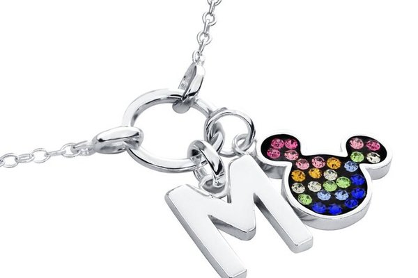 Colier Disney cu Initiala Numelui \ M\ si simbol Mickey Mouse - Argint 925 cu Zirconia Colorate