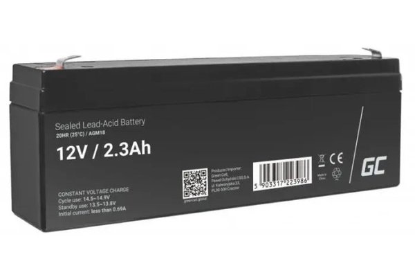 Acumulator plumb acid GreenCell 12V 2.3AH, terminal F1/T1, AGM18