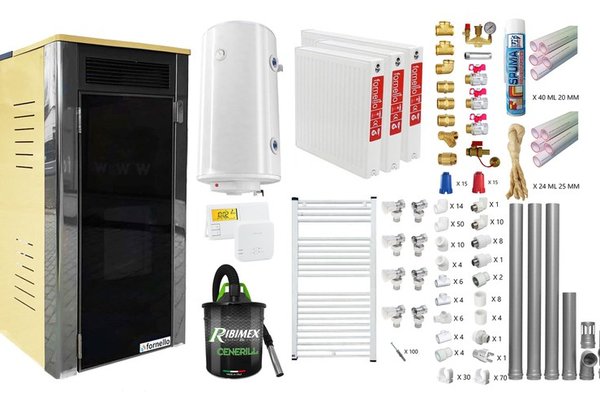 Pachet complet 2 camere termoșemineu Fornello Primo Truva 25 kW Ivory
