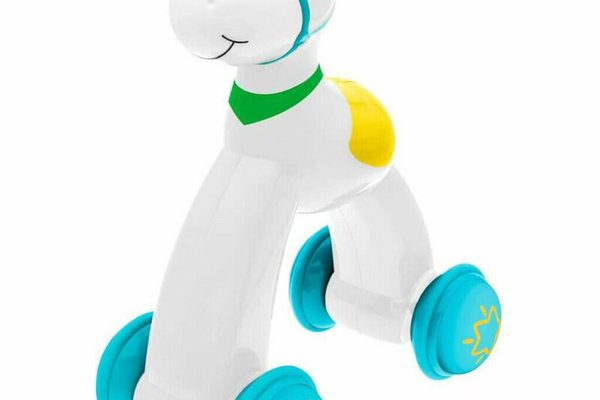 Jucarie push-go, Chicco, Cal, Cu roti, Design colorate si atragator, Emite sunete la utilizare, 12-36 luni, 18 x 11 x 26 cm, Alb