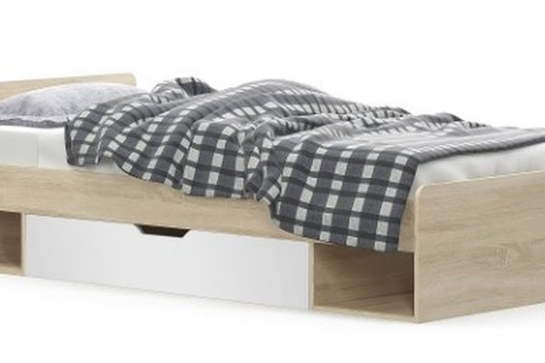 Pat cu sertar TIPS 90x200 cm, stejar sonoma + alb, 203,2x95,6x60,5 cm