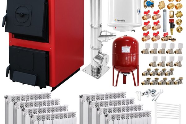 Pachet de incalzire Fornello T-PRO 40 kW cu cos de fum inox, calorifere din aluminiu si boiler