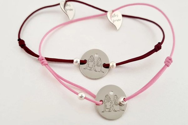 Set 2 bratari Chic Bijoux Sisters Forever cu diamante naturale, banuti personalizati de 15 mm, argint 925 si snur reglabil