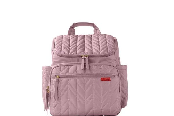 Rucsac Skip Hop pentru mamici, Matlasat si Compartimentat, cu 2 gentute si salteluta de infasat, 41x20x36 cm, Roz