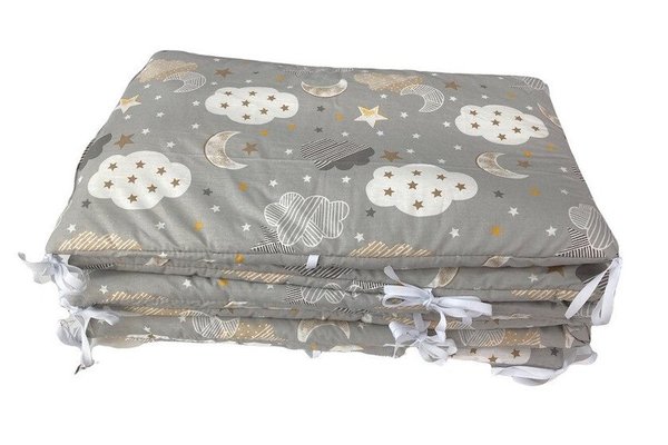 Set de aparatori pufoase h35 pat 120x60 cm DeLuxe Nori cu luna gri