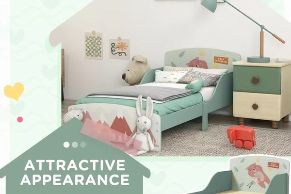 Pat pentru copii GINGER HOME 130x70 cm cu laterale de protectie Forest