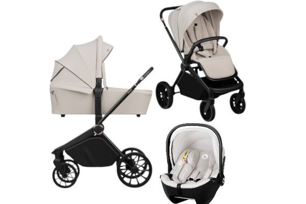 Carucior 3 in 1, Lionelo, Mika Plus, Cu scoica auto Moxie Bej, Reversibil, Cu sistem de ventilatie 3D, Cu accesorii, Pana la 22 kg, EN1888-1 EN1888-2 EN1466 ECE R129, Bej