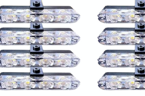 Set 8 lumini stroboscop galbene 4 LED grila telecomanda 7 functii 12V