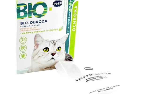 Zgarda Anitiparazitara Pisica PESS Bio cu Uleiuri de Geranium, 35 cm