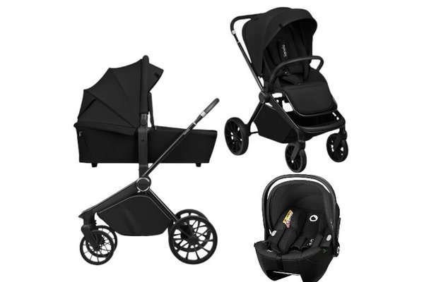 Carucior Lionelo Mika Plus 3 in 1 cu Scoica Auto Moxie Black Carbon - Reversibil si Ventilat, Pana la 22 kg