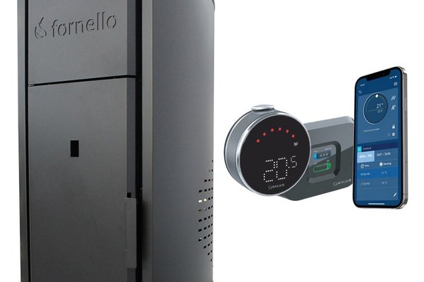 Centrala pe peleti Fornello Royal BLACK 30 kW cu control de la distanta, pompa, buncar si termostat Wi-Fi Salus IT 500