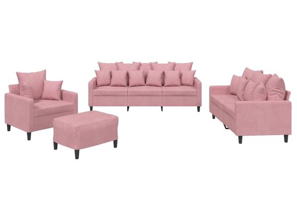 Set canapele roz din catifea, 4 piese, cu perne incluse