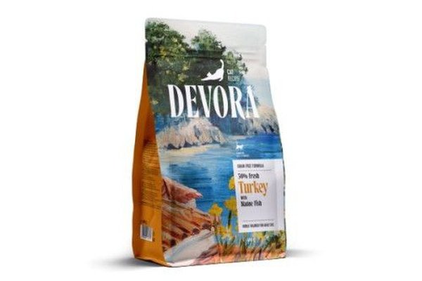 Devora Cat Sterilized Grain Free, Hrana Uscata pentru Pisici cu Curcan si Peste Marin, 400 g