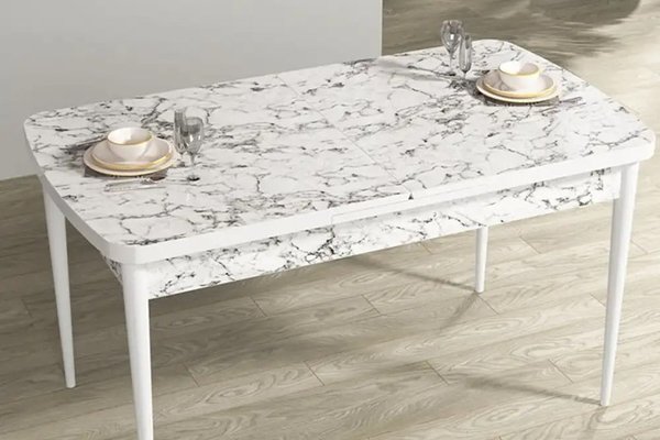 Masa de bucatarie extensibila dining, alb marmurat, 170 x 80 cm