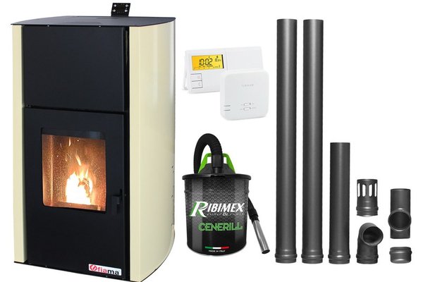 Termosemineu pe peleti Fornello Fiama Confort 30 kW - Pachet complet pentru incalzire