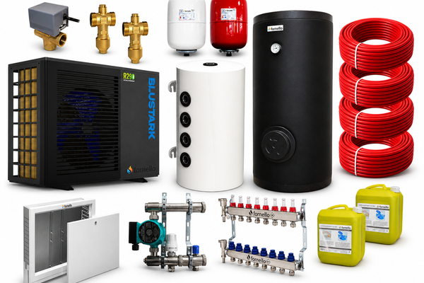 Pachet incalzire in pardoseala 80 mp Fornello BLUSTARK R290, pompa de caldura 6 kW, boiler 200 L, puffer 80 L