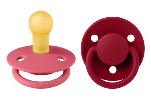 Set 2 suzete Bibs De Lux Latex, tetina rotunda, 0 luni, CoralRuby