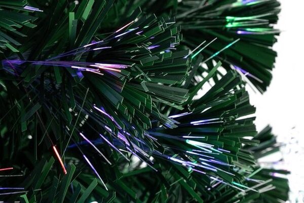 Brad artificial, cu fibra optica si fulgi de zapada, 180 cm, lumineaza multicolor