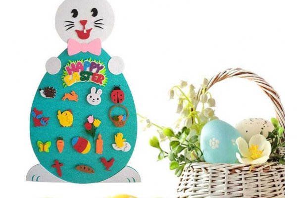 Iepuras din fetru cu 19 decoratiuni 95x47 cm Bambinice BN049