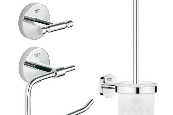 Set accesorii baie Grohe BauCity 3 in 1, perie wc (40463001) , suport hartie igienica(40457001), cuier prosop dublu (40461001)