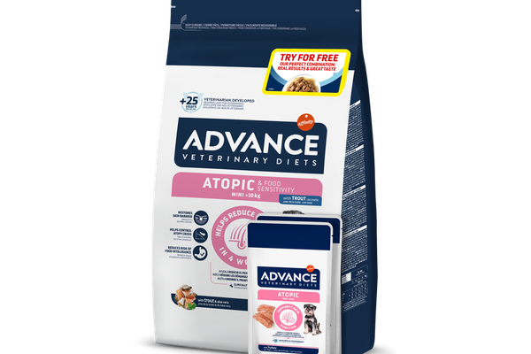 Advance Veterinary Diets Dog Atopic & Food Sensitivity Mini, Pastrav, 1.5 kg + 2x Advance Veterinary Diets Dog Atopic Derma Care, 150 g