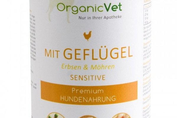 OrganicVet Sensitive, pasari de curte, mazare si morcov, 400 g