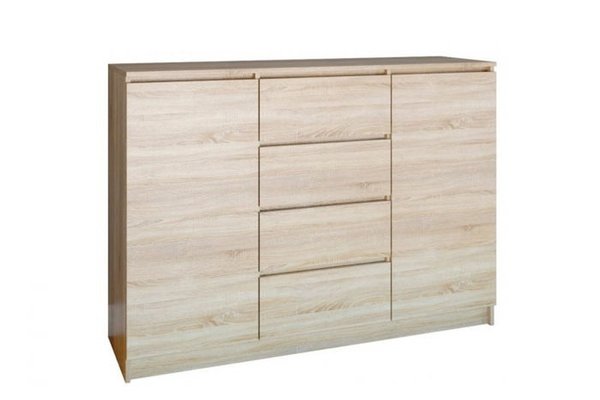 Comoda FLORA, 2 usi, 4 sertar, corp si fronturi sonoma deschis, 120x40x97 cm
