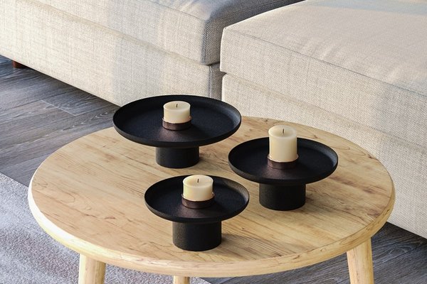 Set 3 platouri decorative metalice GED-007 Negru 25.5x25.5x9 cm