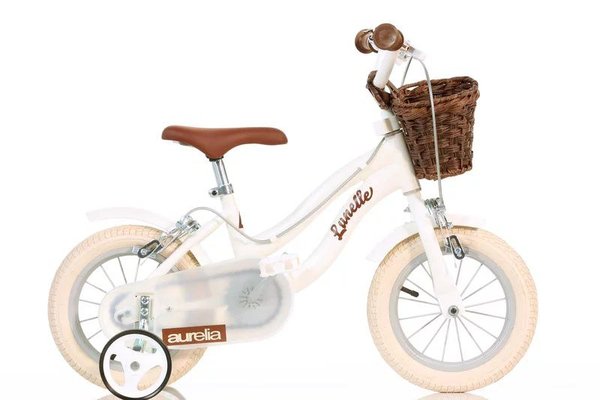 Bicicleta pentru copii Dino Bikes Retro 12 inch, cu roti ajutatoare si cosulet vintage, White