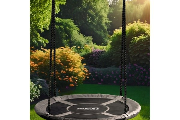 Leagan tip cuib pentru copii Neo-Sport Gri XXL, 100 cm, material impermeabil, cadru din otel, greutate suportata 150 kg