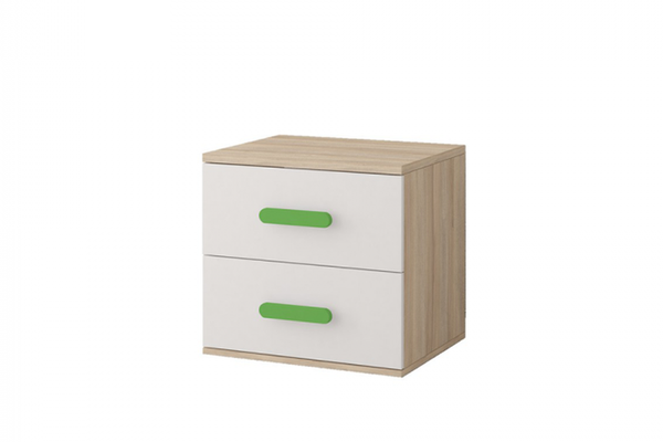 Noptiera SMYK III - 22, 2 sertare, corp sonoma, front alb, verde, 55x51x44 cm