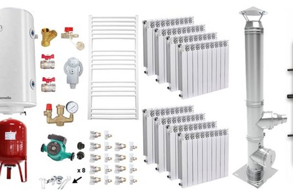 Pachet Incalzire Completa Fiama W 45 kW cu Puffer 1000 litri, Cos Inox, Calorifere Aluminiu Fornello Alvo si Boiler Termoelectric
