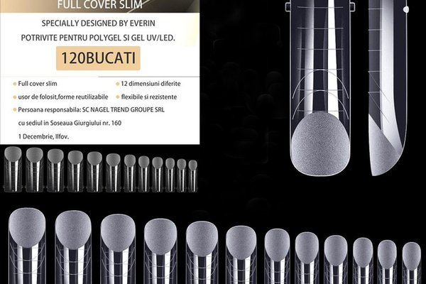 Tipsuri Full Cover Patrat Natural Slim 120 bucati- Everin - PN-SLIM