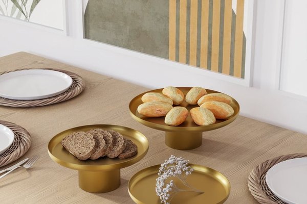 Set 3 platouri decorative metalice GED-007 Auriu 25.5x25.5x9 cm