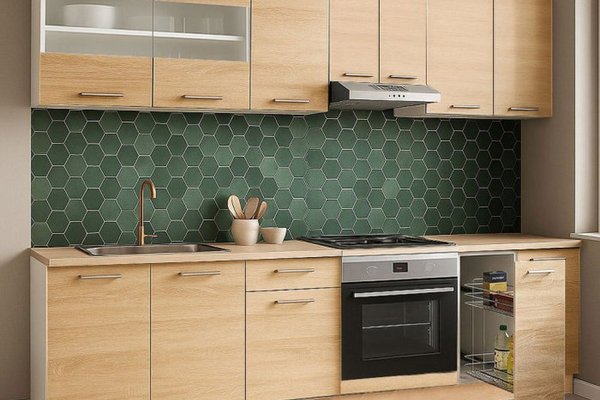 Set de Bucatarie Germania 240 cm, 9 Corpuri cu Blat Gros Sonoma