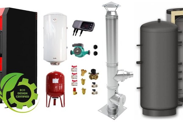 Pachet Centrala combustibil solid ​Sunsystem Burnit NWB PRIME 40 kW, puffer, cos inox, boiler termoelectric, vas expansiune, pompa circulare, controller pompa, fitinguri montaj