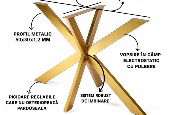 Homs Gold - Picioare metalice pentru masa, 90 x 50 x 71 cm