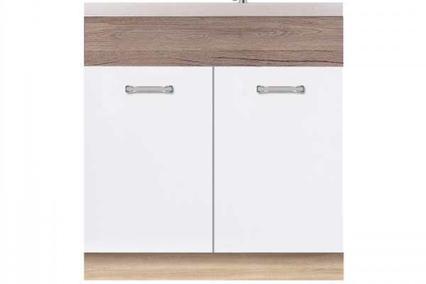 Corp pentru masca chiuveta + front 80 ECO-12D, cu 2 usi, stejar sonoma + alb lucios + stejar sanremo, 80x51x82 cm