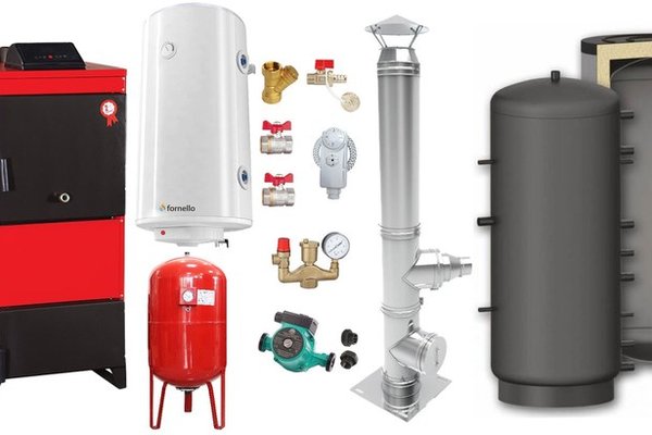 Pachet Centrala pe combustibil solid Fiama D2-40 Putere 46 kW, cu Ventilator si Automatizare, Puffer 1000 litri, Cos inox, Boiler Termoelectric, Pompa, Vas Expansiune si Fitinguri