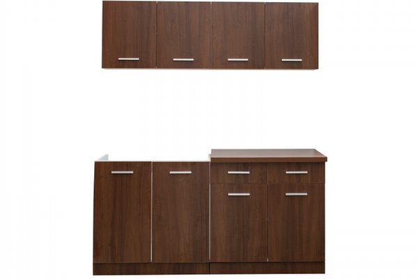 Set bucatarie CORINNE, L 160, 4 corpuri, blat PAL, corp alb, fronturi nuc