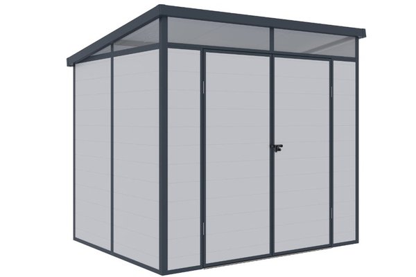 Căsuță de grădină KLUGMEISTER Toya B Gri din plastic, 238x191x215 cm, cu bază metalică