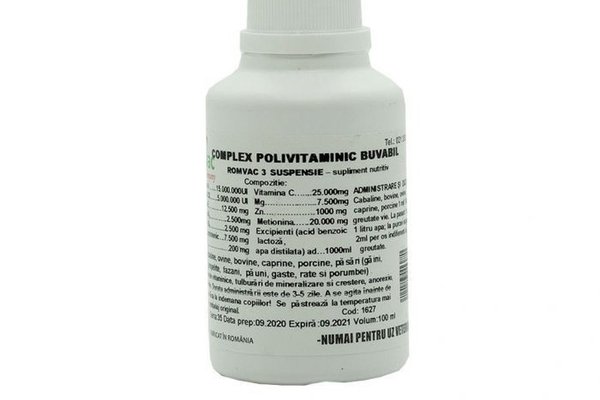 Complex Polivitaminic Buvabil Romvac-3, 100 ml - Supliment Nutritiv pentru Animale