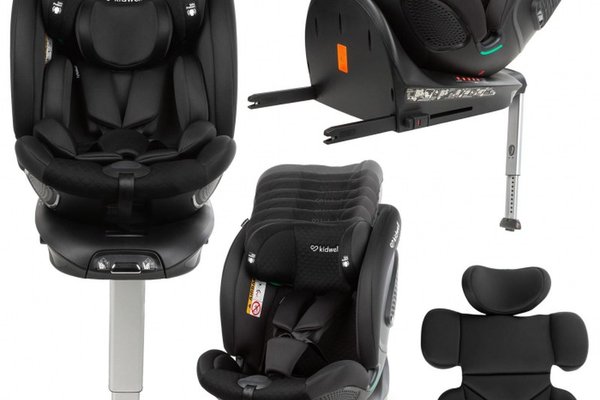 Scaun auto Kidwell GoCar Negru cu isofix, grupa 40-135 cm, i-Size, omologare R129, rotativ 360, protectie laterala ASP