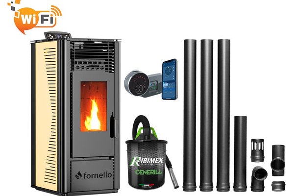 Pachet complet de incalzire cu control Wi-Fi - Semineu pe peleti Fornello SOPHIA 11 kW