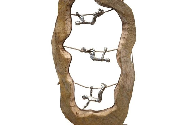 Decoratiune de masa Lardo din lemn de mango natural si aluminiu 29x10x57 cm