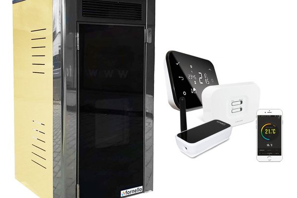 Pachet control de la distanta Termosemineu Fornello Primo Truva 25 kW Ivory ,pompa ,vas de expansiune, supapa de siguranta, sistem de curatare MECANICA creuzet si termostat Wi-Fi Salus IT 500