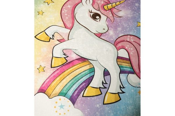 Covor pentru copii, Chilai Home, cu tesatura moale si baza antiderapanta, dimensiune 150 x 200 cm, model Unicorn