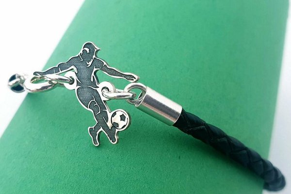Bratara fotbalist - Argint 925 - piele impletita